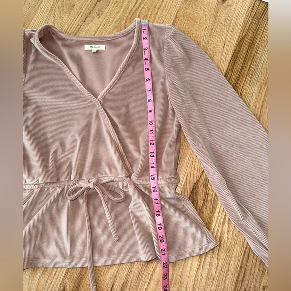Madewell Corduroy Tie-front Faux-wrap Long Sleeve Blouse Top Pink Mauve Small - Picture 6 of 9